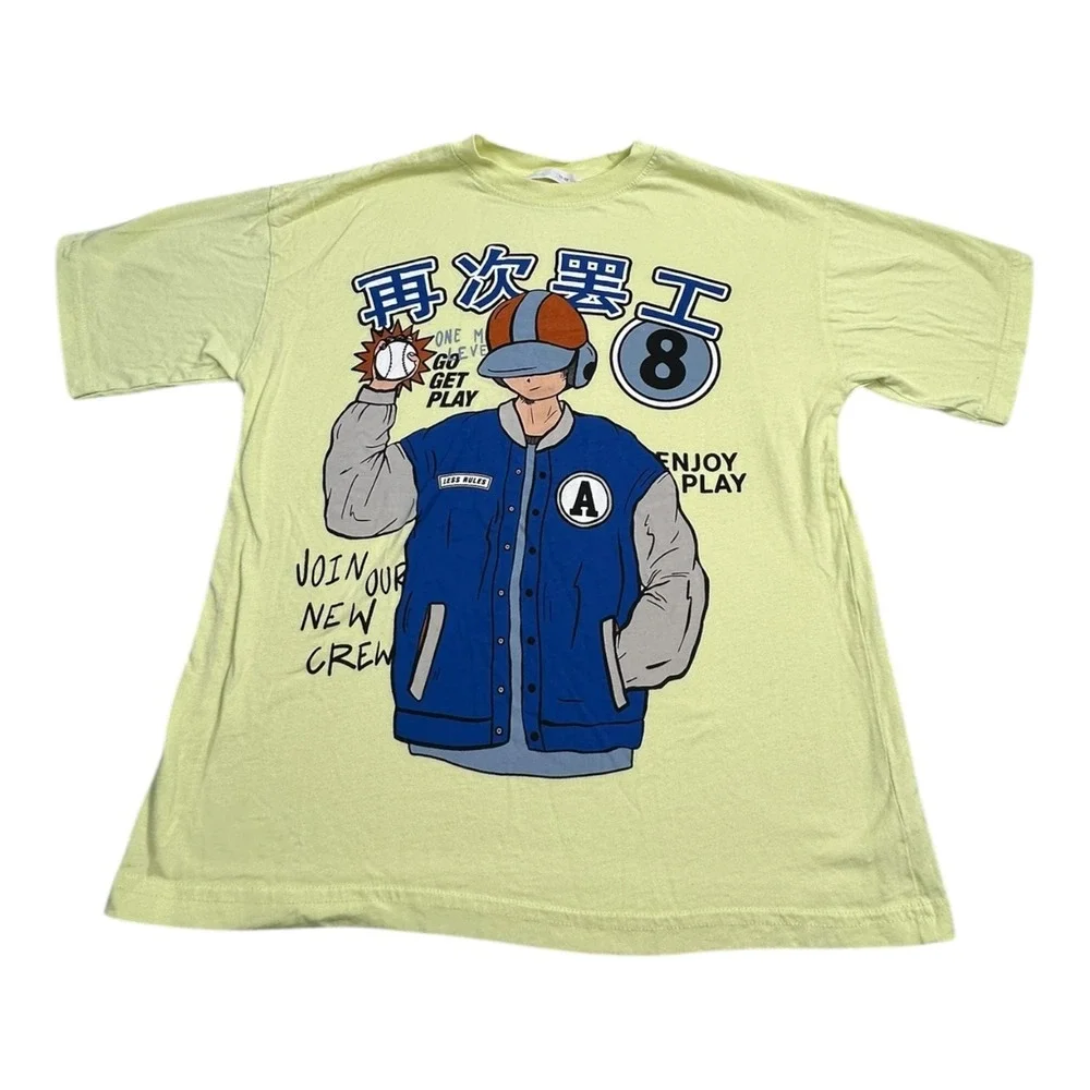 Boys Graphic T Shirt Yellow Anime Baseball Crew Neck Short Sleeve Size 11 12